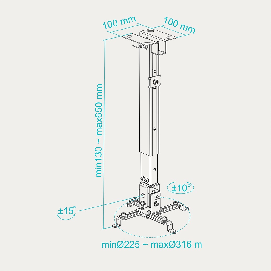 Soporte de techo para proyector TooQ PJ2012T-B inclinable y ajustable - Imagen 3