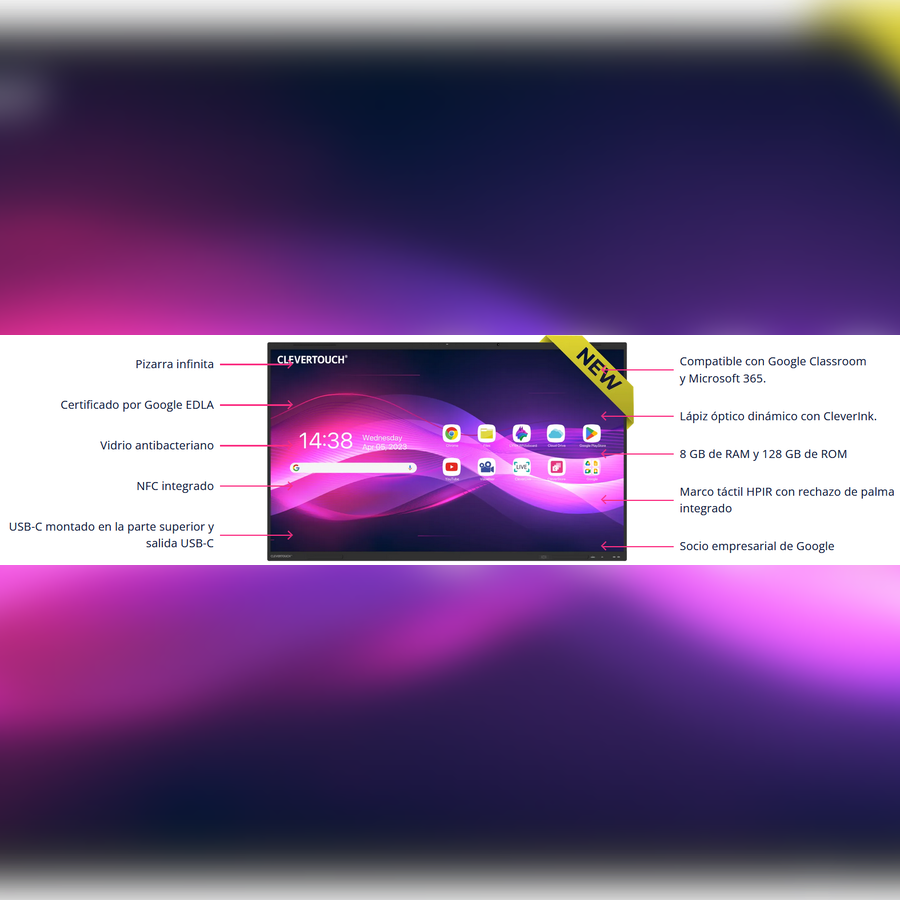 MONITOR INTERACTIVO CLEVERTOUCH ANDROID 15 GOOGLE EDLA SERIE IMPACT LUX 2 75" HASTA 30M2 - 25 PERSONAS *Formación incluida - Imagen 2
