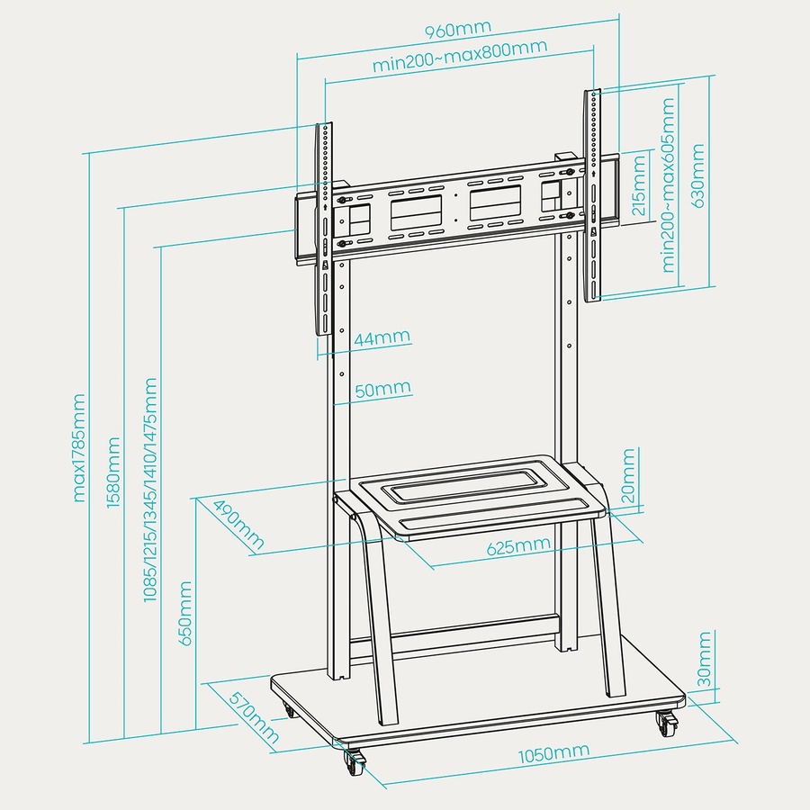 Soporte Móvil TooQ FS20101M-B para Pantallas 37" - 100" - Imagen 3